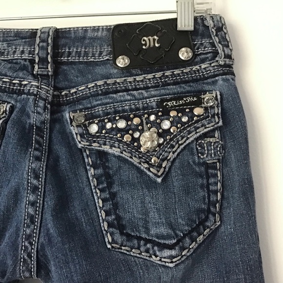 Miss Me Embellished Bootcut Jeans Size 27 Rhinestones Studs Medium Blue Denim - Picture 9 of 15
